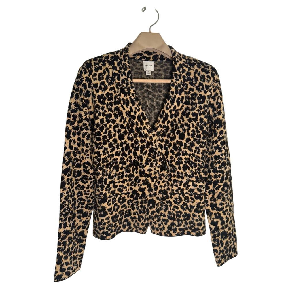 Maeve Anthropologie Animal Print Knit Blazer MEDIUM Double Breasted Brown Black